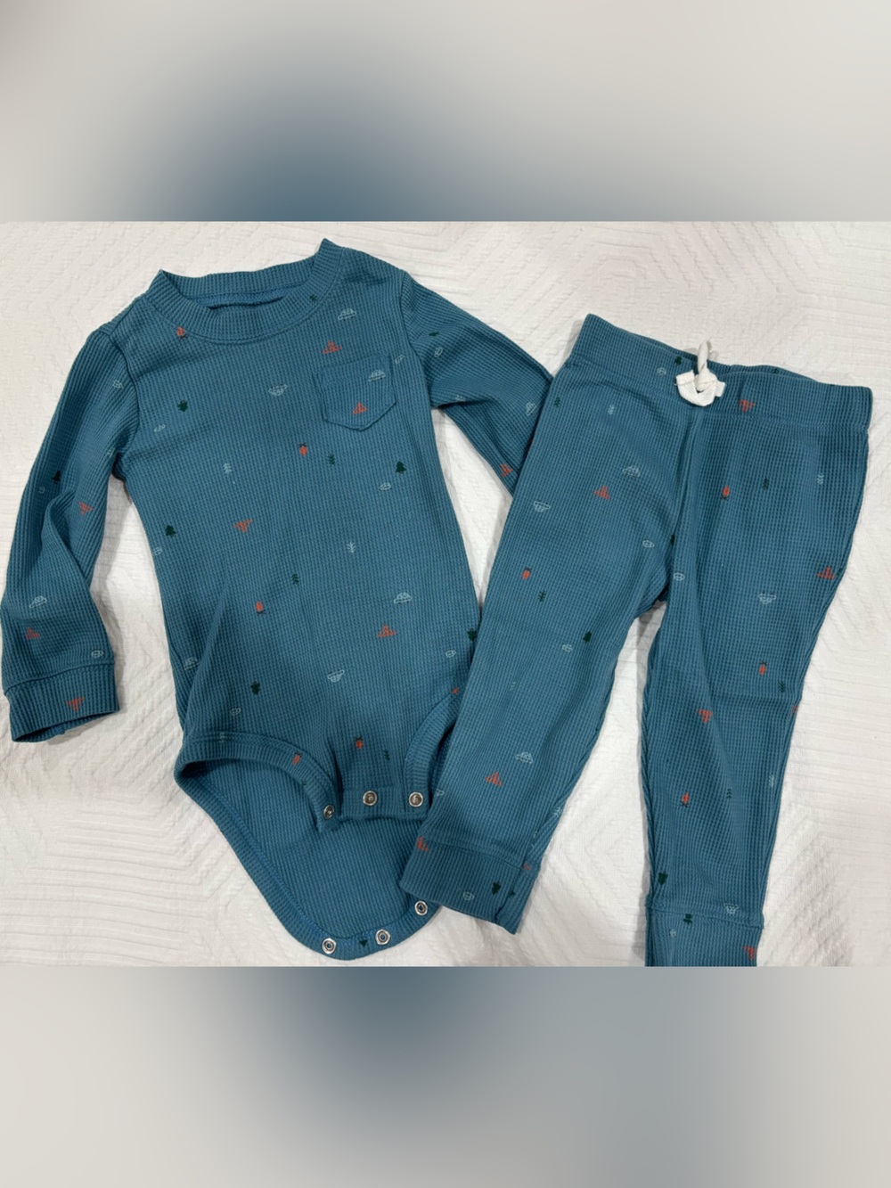 Carter's Teal Waffle-Knit Baby Bodysuit & Pants Set